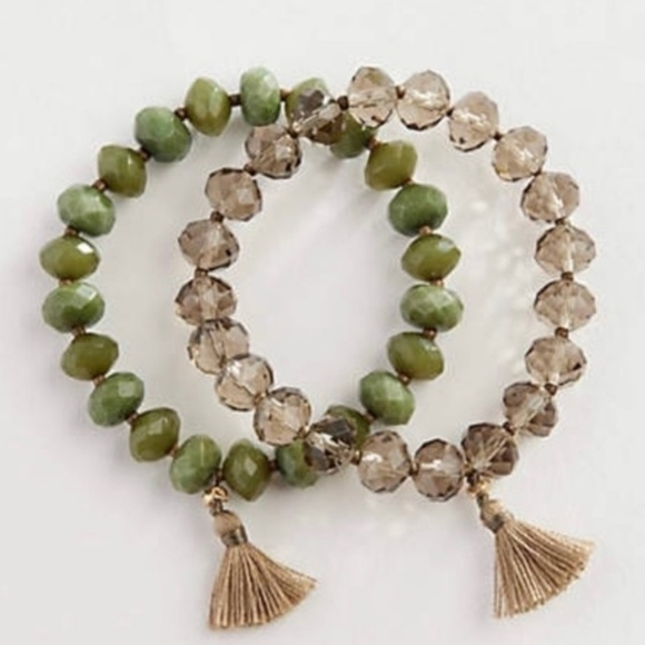 J. JILL Tropical Dreams Green and Tan Beaded Stretch Bracelets NWT - Picture 6 of 6